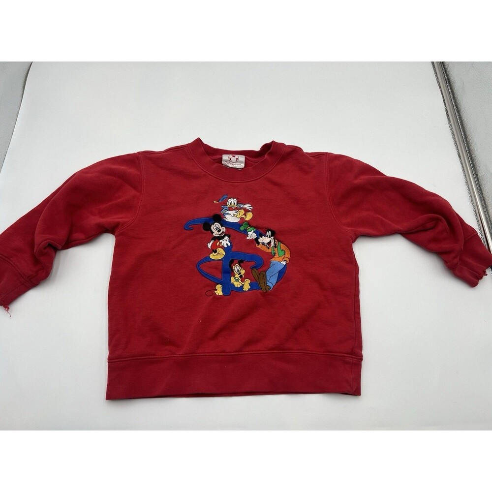 Vintage Disney Store Sweatshirt Mickey & Friends Embroidered Fleece Red 4T Goofy